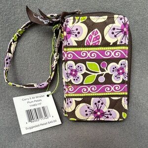 Vera Bradley Plum Petals Carry It All Floral Wristlet in Purple and Brown